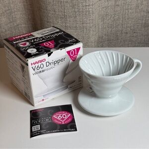 Hario V60 Ceramic Coffee Dripper Pour Over Cone Coffee Maker Size 01, White